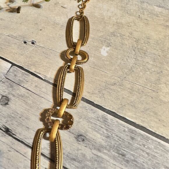Vintage Chico's Antique Gold Rhinestone Link Necklace - Picture 4 of 6